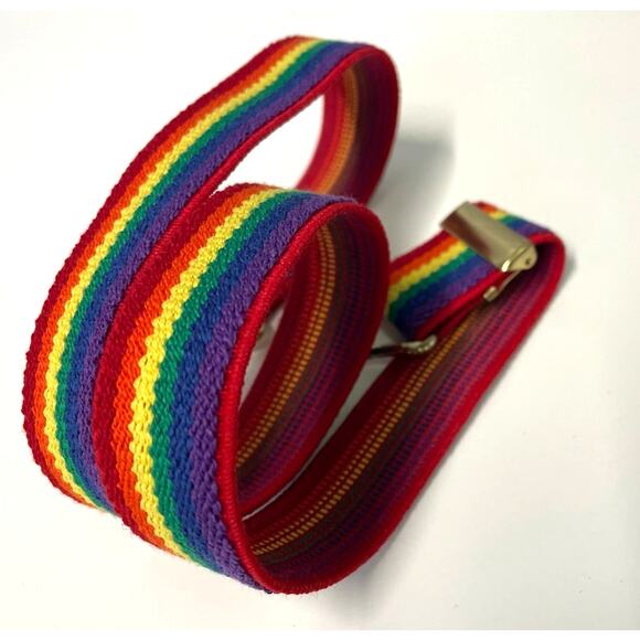 Vintage 1980s Woven Stretch Rainbow Color Block Adjustable Belt XS SM Med Pride main image 6